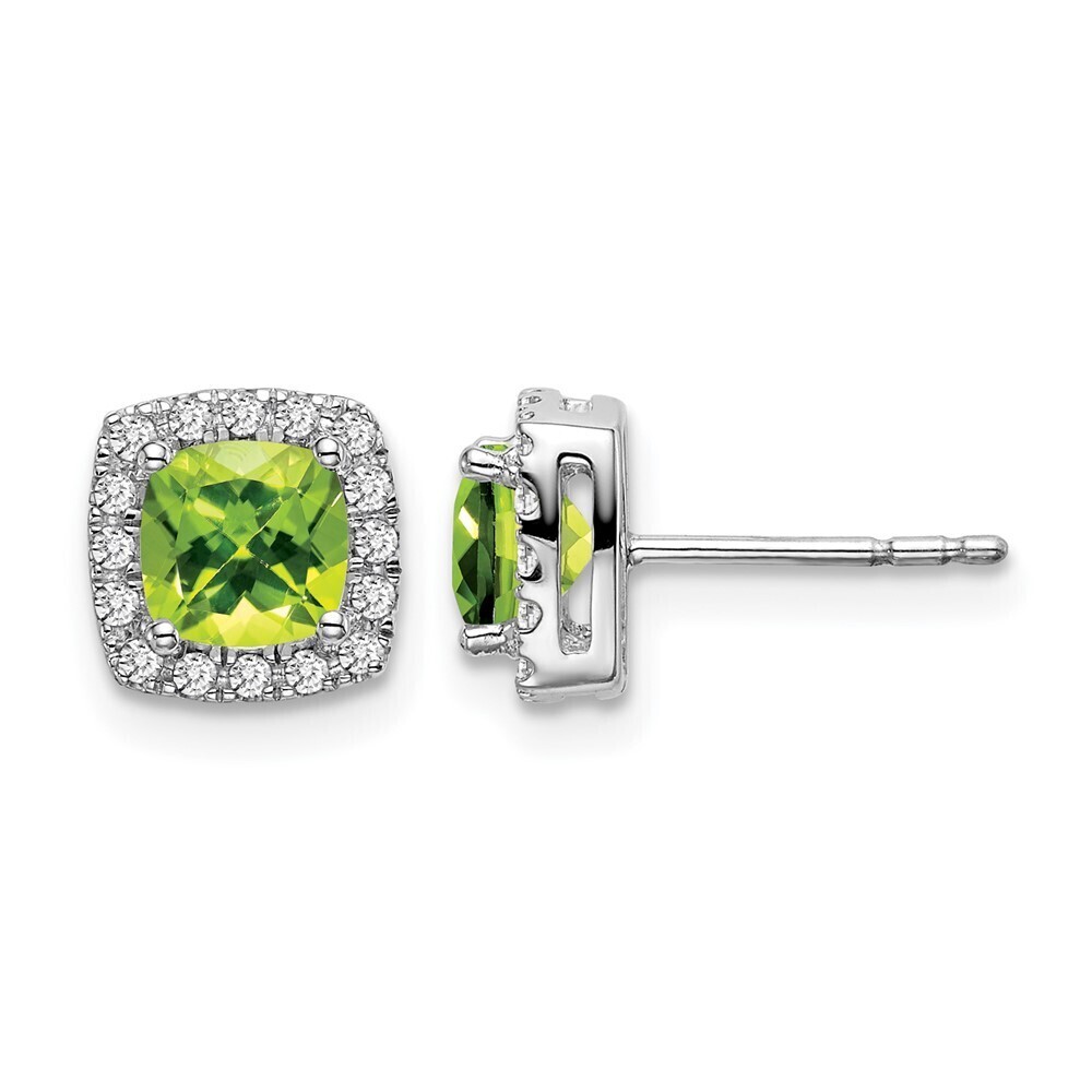 14k White Gold Cushion Peridot & Diamond Halo Earrings